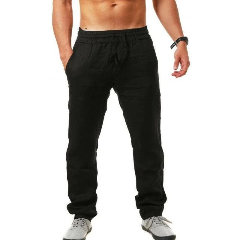 Cotton Linen Harem Pants Men Elastic Waist Baggy Streetwear Joggers Casual Trousers - Image 5