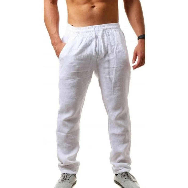 Cotton Linen Harem Pants Men Elastic Waist Baggy Streetwear Joggers Casual Trousers - Image 4