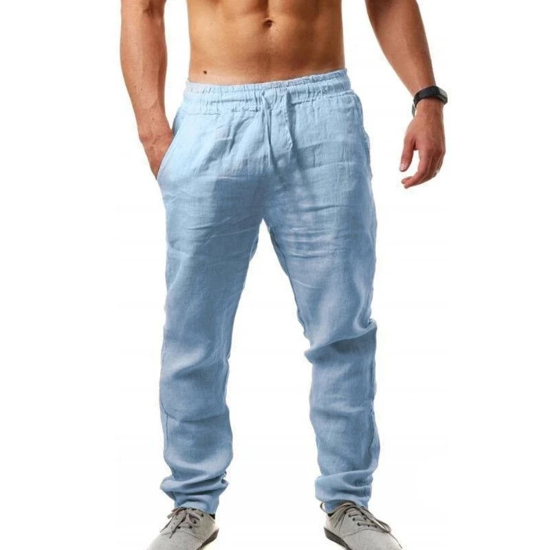 Cotton Linen Harem Pants Men Elastic Waist Baggy Streetwear Joggers Casual Trousers - Image 6
