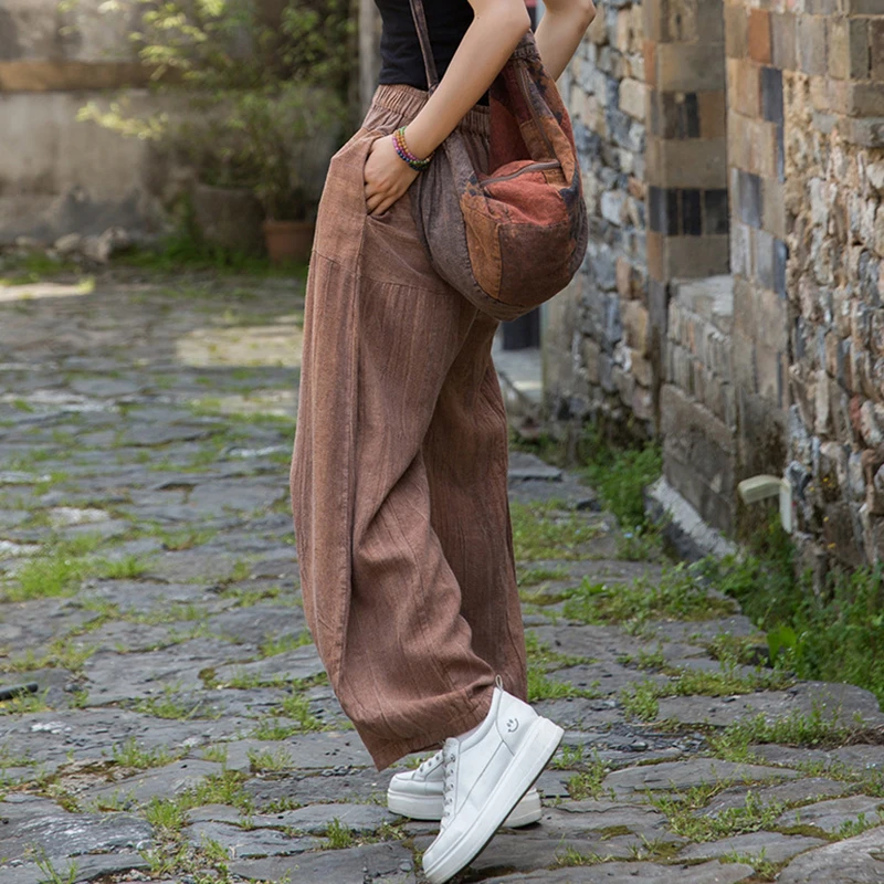 Women Cotton Linen Casual Trousers Vintage Tie Dye Loose Harem Pants - Image 4