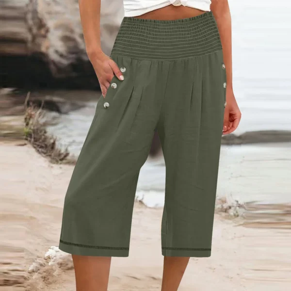 Women Cotton Linen Cropped Baggy Pants With Drawstring Waist - Image 4