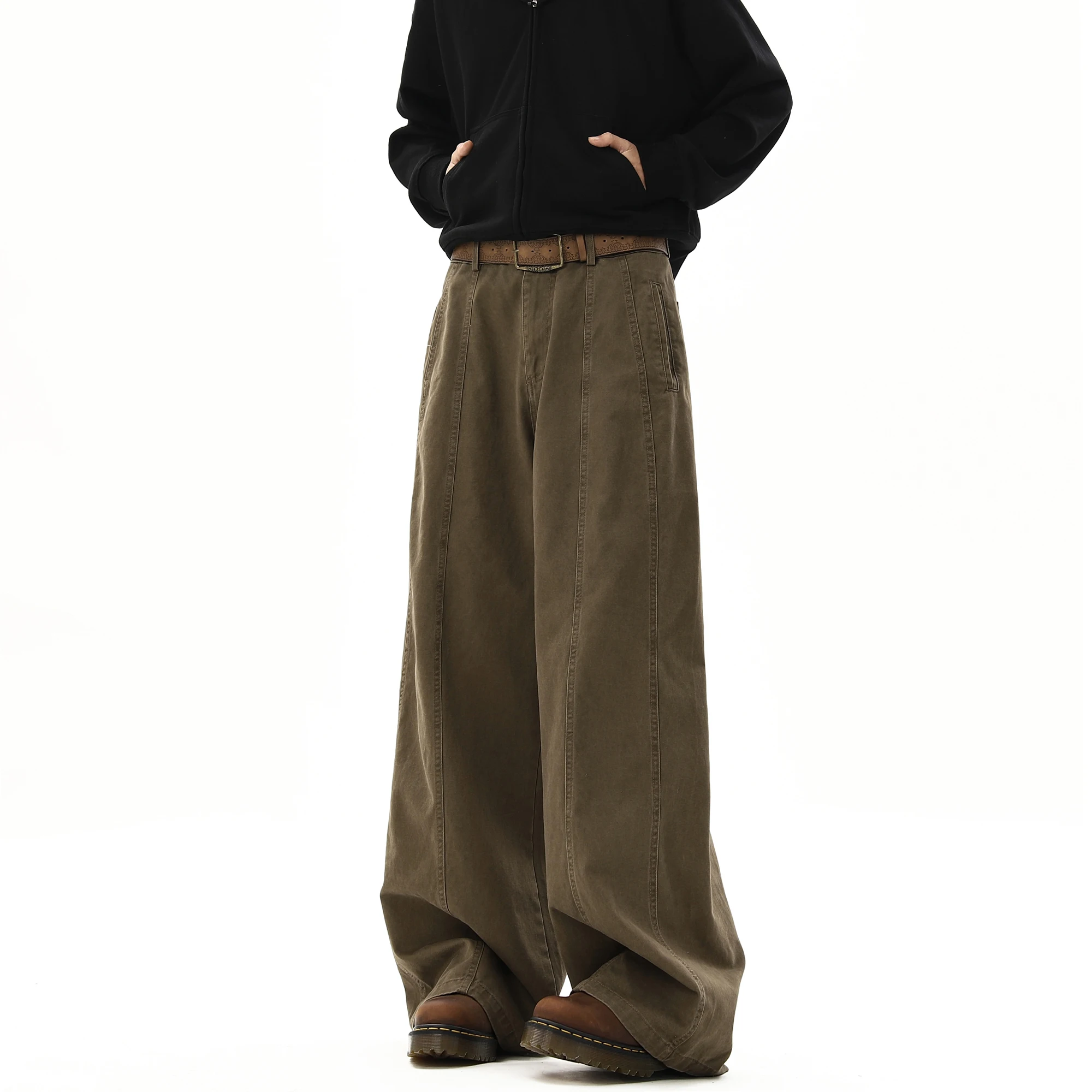 American Style Vintage Wide Leg Cargo Pants Men's Baggy Streetwear Trousers - Image 3