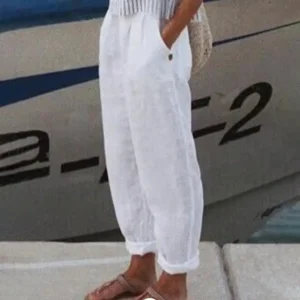 Cotton Flax Women’s Harem Pants Summer Elastic Waist Casual Pants