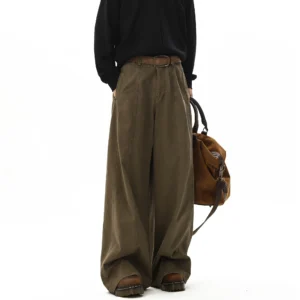 American Style Vintage Wide Leg Cargo Pants Men's Baggy Streetwear Trousers