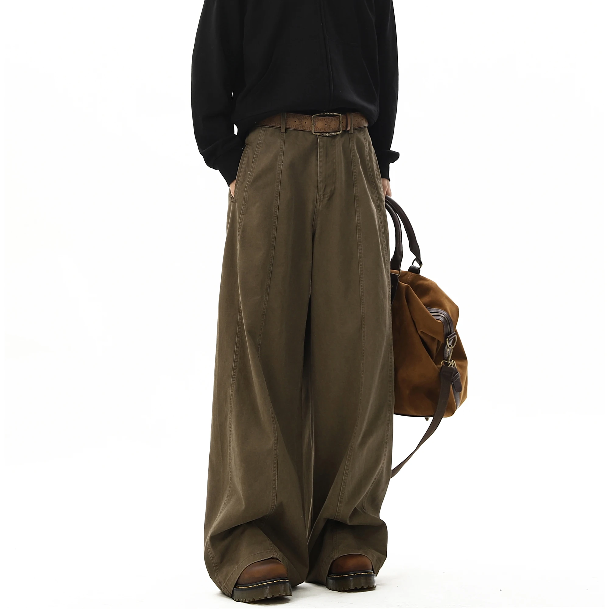 American Style Vintage Wide Leg Cargo Pants Men's Baggy Streetwear Trousers