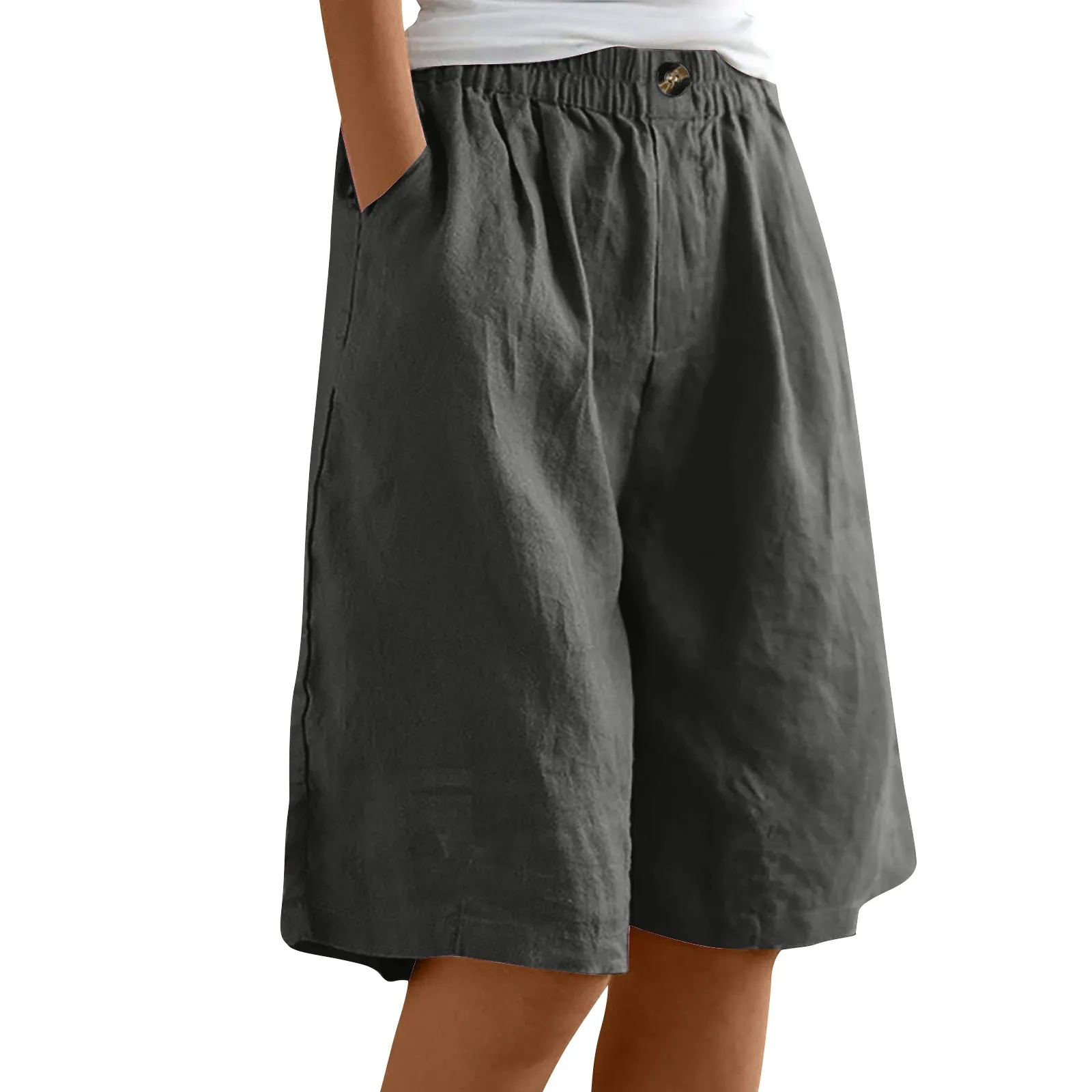 Cotton Linen Five Length Shorts Summer Soft Comfort Pants Women Casual