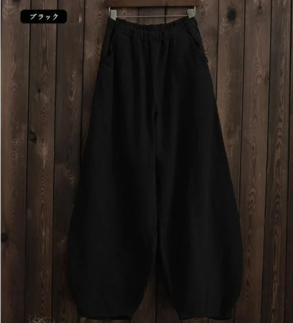 Cotton Linen Wide Leg Vintage Full Length Elastic Waist Pants Women - Image 4