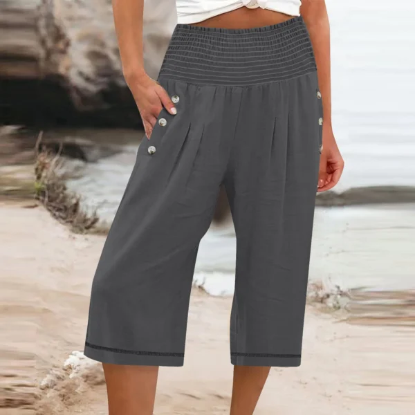 Women Cotton Linen Cropped Baggy Pants With Drawstring Waist - Image 3