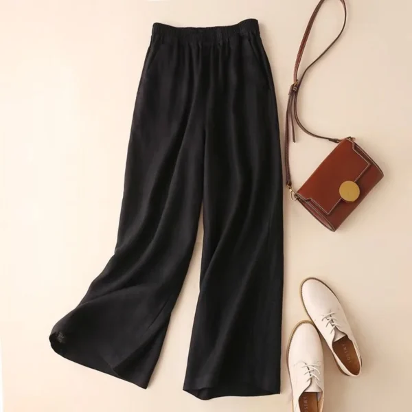 Women's Cotton Linen Wide Leg Pants High Waist Summer Trousers - Image 4