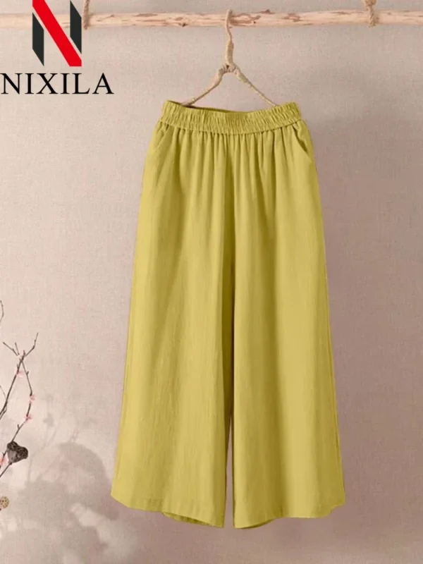 Summer Cotton Drawstring Wide-Leg Pants Women Elegant Streetwear - Image 2