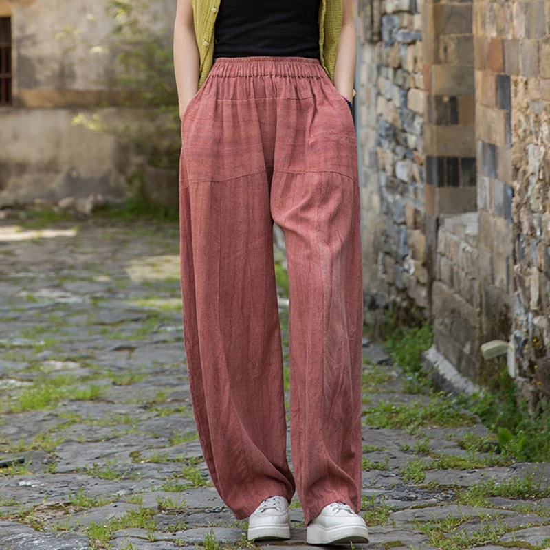 Women Cotton Linen Casual Trousers Vintage Tie Dye Loose Harem Pants - Image 2