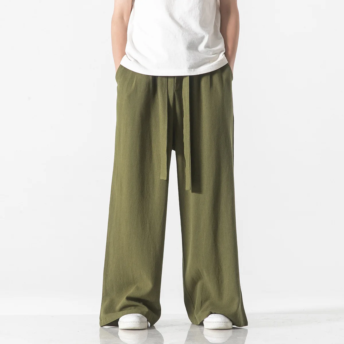 Chinese Style Men's Cotton And Linen Casual Loose Wide Leg Oversized Pants