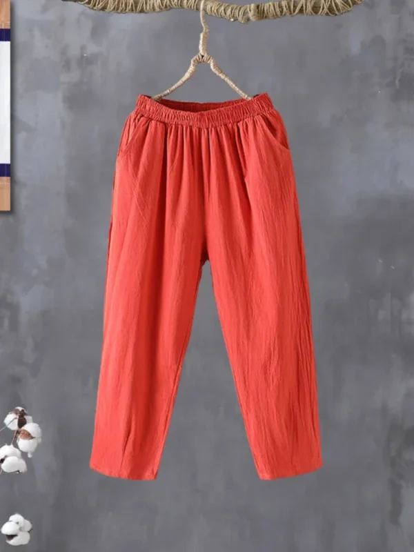 Fashion Women’s Cotton Linen Loose Harem Ankle-Length Elastic Waist Pants - Image 2
