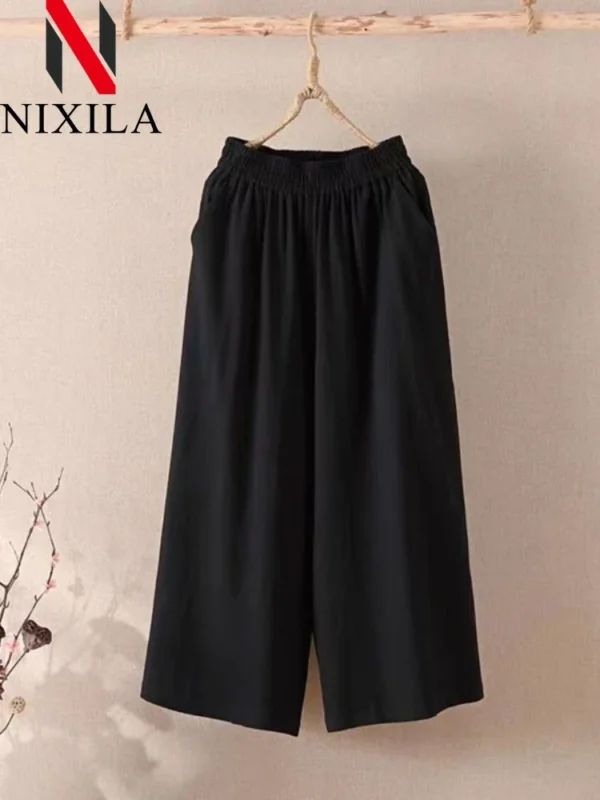 Summer Cotton Drawstring Wide-Leg Pants Women Elegant Streetwear - Image 5