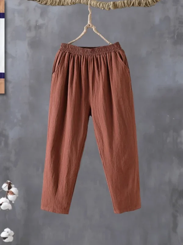 Fashion Women’s Cotton Linen Loose Harem Ankle-Length Elastic Waist Pants - Image 5
