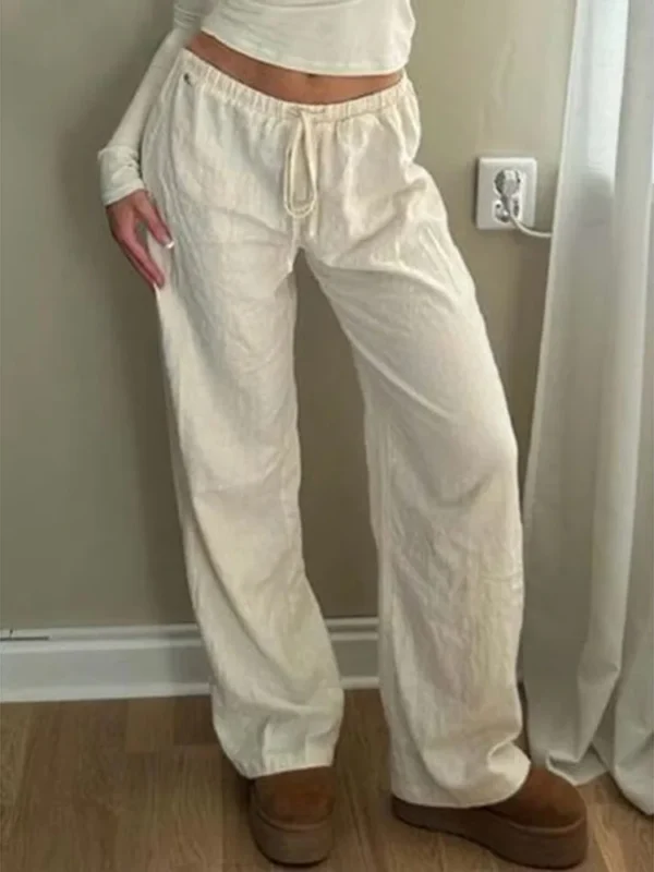 Women's Solid Color Drawstring Loose Straight Casual Trendy Pants