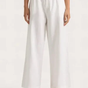 High-Waisted White Linen Ida Pants For Women’s Relaxed Casual Wear