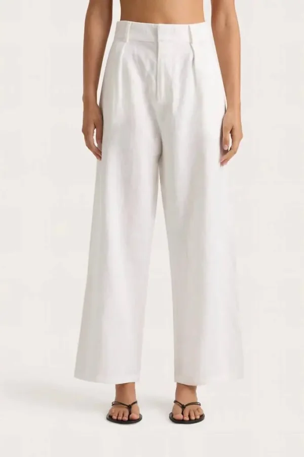 High-Waisted White Linen Ida Pants For Women’s Relaxed Casual Wear