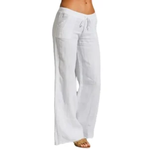 Women’s High-Waisted Cotton Linen Bell Bottoms With Pocket Comfort