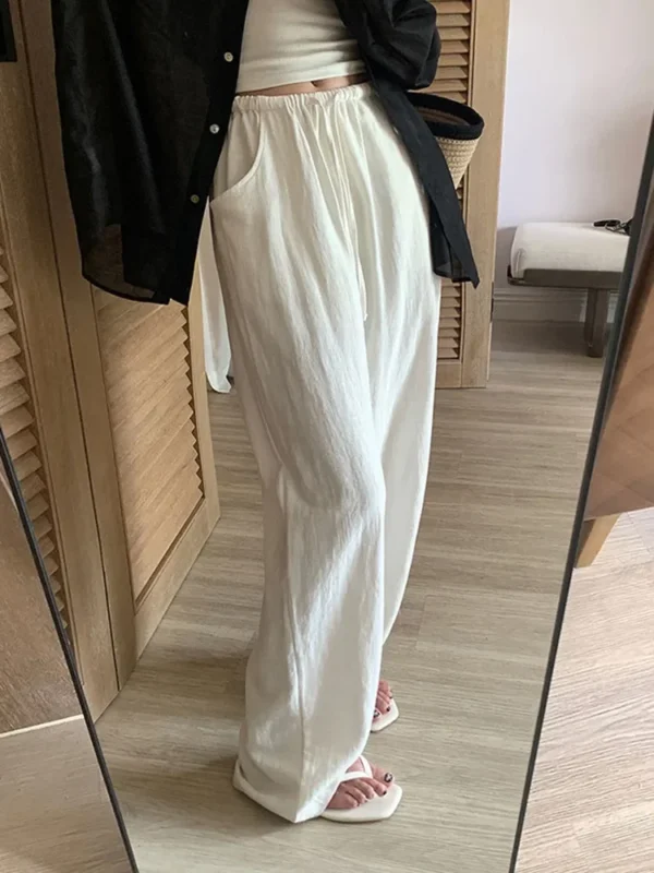 Women’s White Cotton Linen Wide Leg High Waist Pants Summer - Image 4