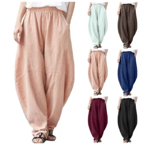 Women’s Loose Linen Harem Pants Casual Solid Color Summer Trousers