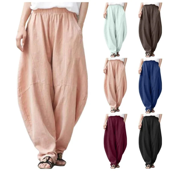 Women’s Loose Linen Harem Pants Casual Solid Color Summer Trousers