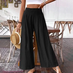 Summer High Waisted Wide Leg Pants Women Cotton Linen Loose Trousers