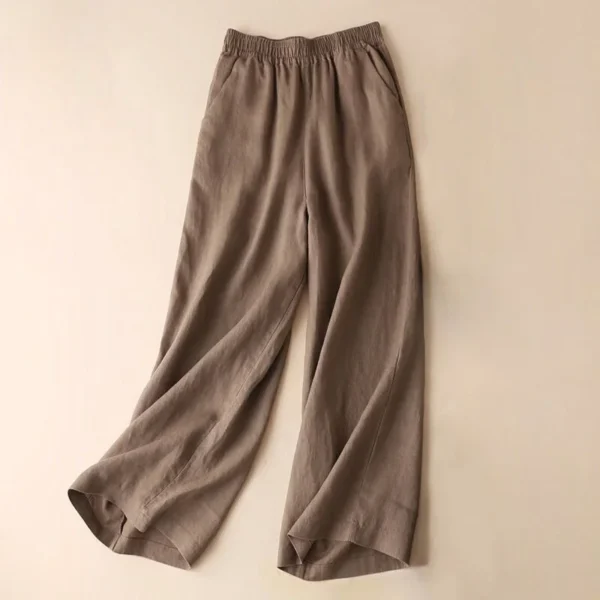 Women's Cotton Linen Wide Leg Pants High Waist Summer Trousers - Image 3