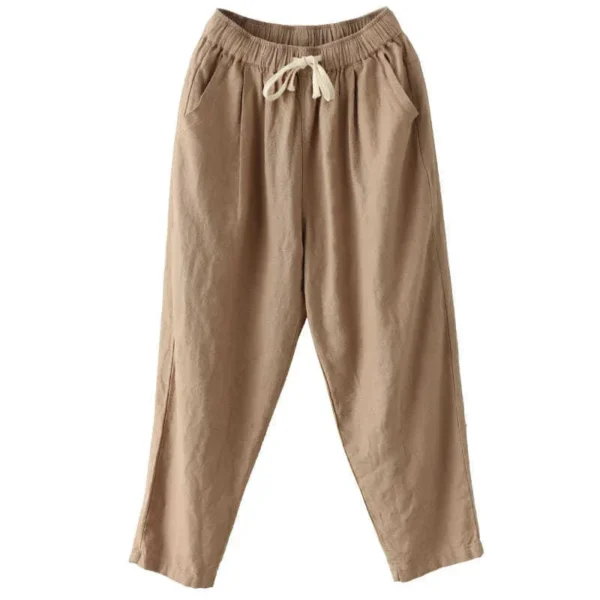 Summer Cotton Linen Cropped Pants Women Casual Elastic Waist Slimming - Image 5