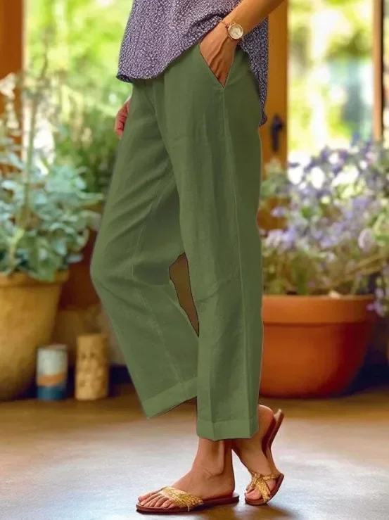 Spring Cotton Linen Oversize Women Pants Loose White Casual Trousers - Image 4