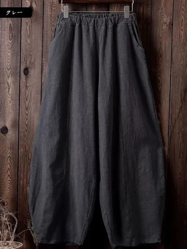Women Vintage Cotton Linen Wide Leg Elastic Waist Bloomers Pants - Image 6