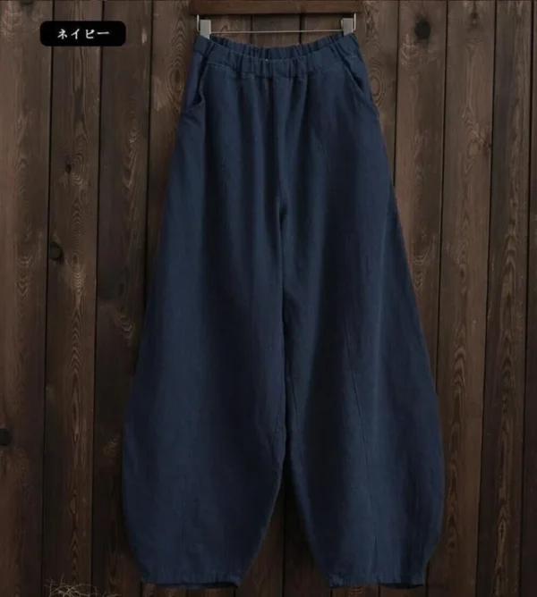 Cotton Linen Wide Leg Vintage Full Length Elastic Waist Pants Women - Image 5