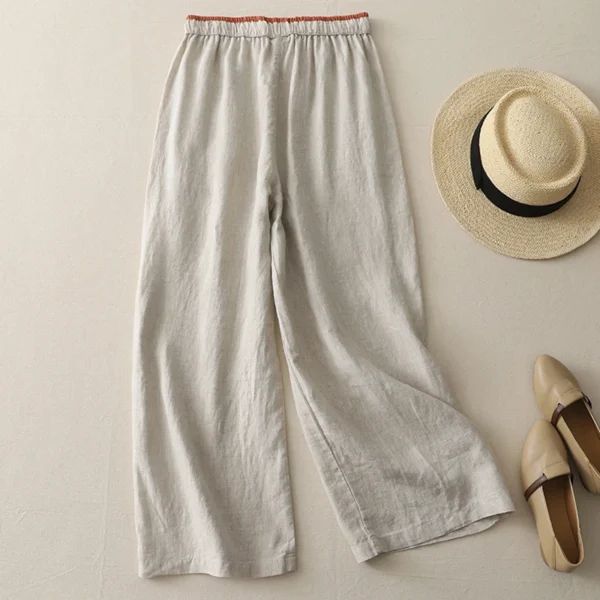 Women’s Summer Cotton Linen High Waist Colorblock Wide Leg Pants - Image 9