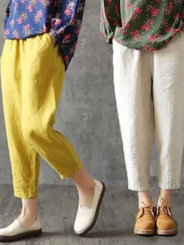 Fashion Women’s Cotton Linen Loose Harem Ankle-Length Elastic Waist Pants - Image 3