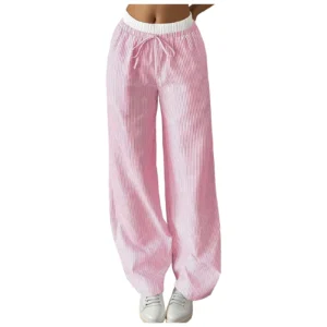 Women’s Cotton Linen Wide Leg High Waist Casual Pocket Pants