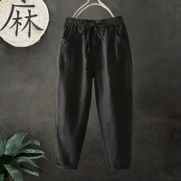 Women's High Waist Cotton Linen Casual Spring Summer Pants 4XL - Image 4