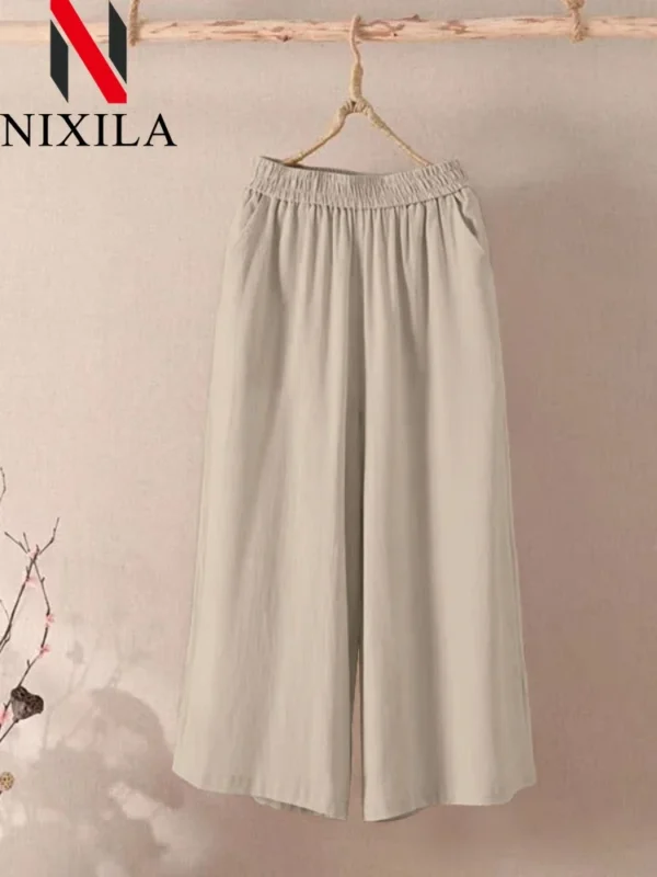 Summer Cotton Drawstring Wide-Leg Pants Women Elegant Streetwear - Image 6