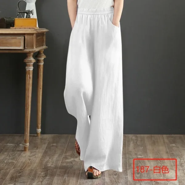 Casual Cotton Linen Wide Leg Loose Pants Women Vintage Summer - Image 3
