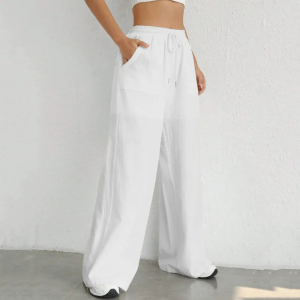 Women’s Cotton Linen Loose High Waist Drawstring Wide Leg Pants