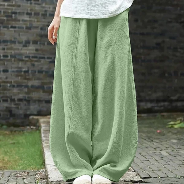 Spring Summer Cotton Linen Wide Leg Vintage Elastic Waist Pants - Image 3