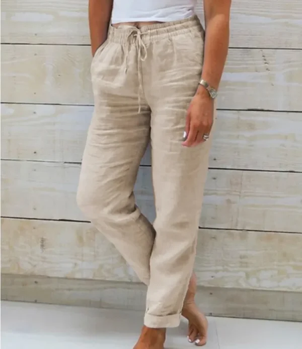 Women's Cotton Linen High Waist Elastic Casual Pencil Pants Summer Wear - Image 2