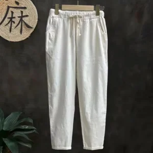Women's High Waist Cotton Linen Casual Spring Summer Pants 4XL
