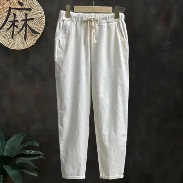 Women's High Waist Cotton Linen Casual Spring Summer Pants 4XL
