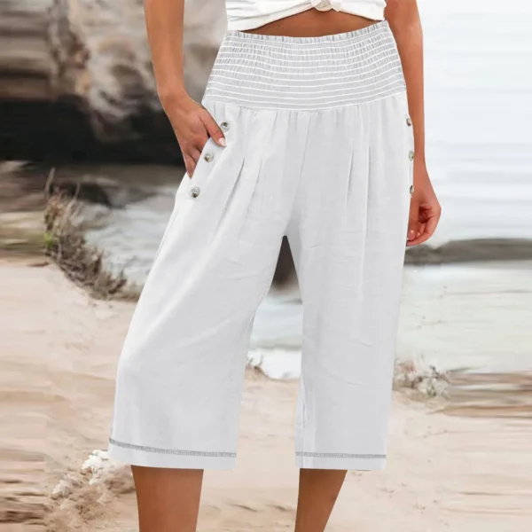 Women Cotton Linen Cropped Baggy Pants With Drawstring Waist - Image 5
