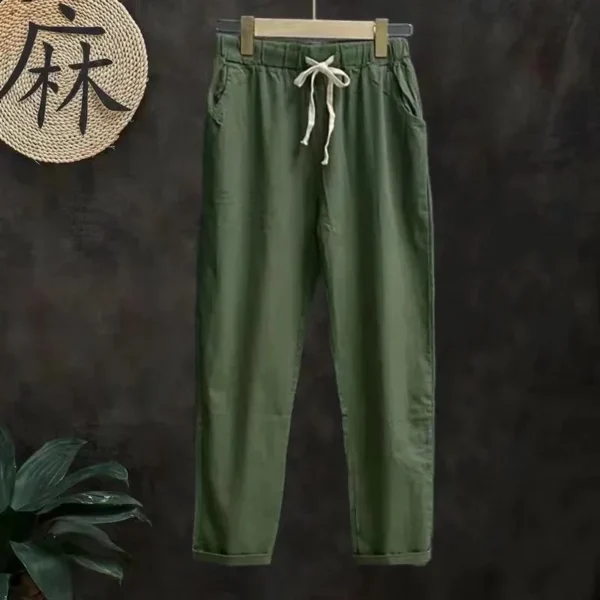 Women's High Waist Cotton Linen Casual Spring Summer Pants 4XL - Image 3