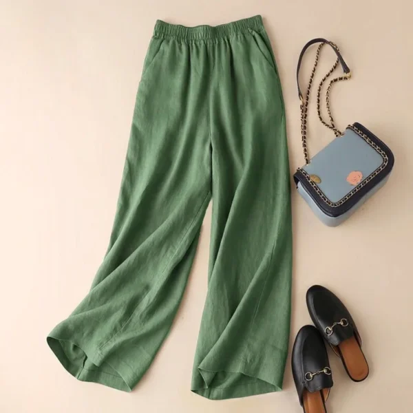 Women's Cotton Linen Wide Leg Pants High Waist Summer Trousers - Image 5