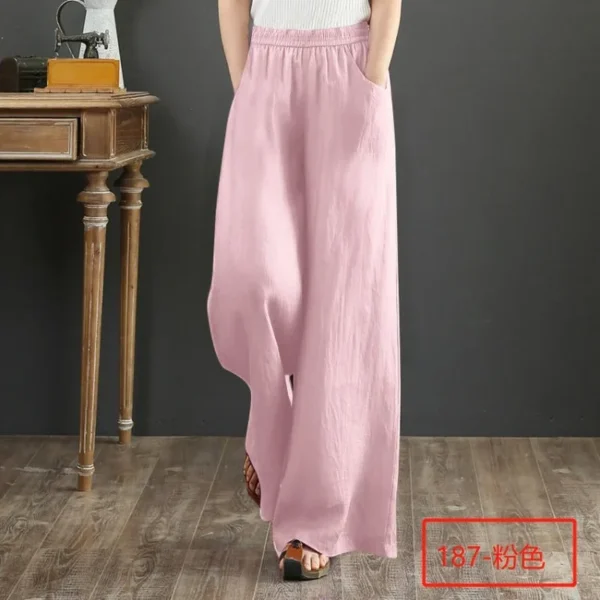 Casual Cotton Linen Wide Leg Loose Pants Women Vintage Summer - Image 4