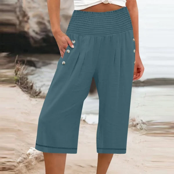 Women Cotton Linen Cropped Baggy Pants With Drawstring Waist - Image 2