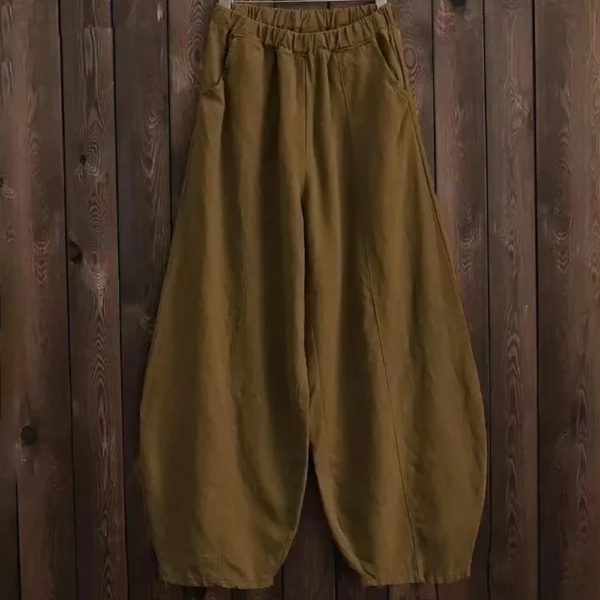 Spring Summer Cotton Linen Wide Leg Vintage Elastic Waist Pants - Image 4