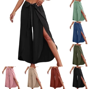 Boho Women High Waisted Palazzo Pants – Flowy Wide Leg Beach Trousers